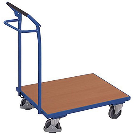 Plošinový vozík s madlem a ruční brzdou, do 250 kg, 94,5 x 60 x 101,5 cm, modrý