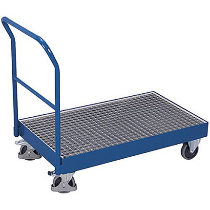 Pojízdná záchytná vana s roštem, do 250 kg, 42,5 l, 110 x 60 x 101 cm, modrá