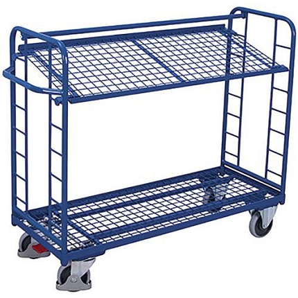 Policový vozík se šikmými mřížovými policemi, 2 police, 180,5 x 65 x 127,5 cm, modrý