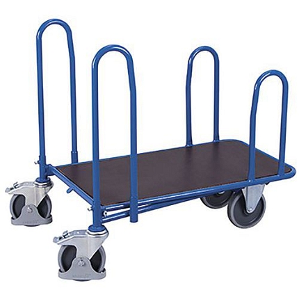 Plošinový vozík C + C s protiskluzovým povrchem a bočnicemi, do 400 kg, 110 x 84 x 99,5 cm, modrý