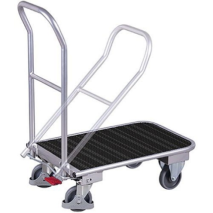Hliníkový plošinový vozík se sklopným madlem, do 150 kg, 99 x 99,5 x 60 cm