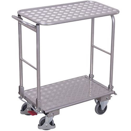 Skládací hliníkový policový vozík, do 150 kg, 2 police, 97 x 89 x 45 cm