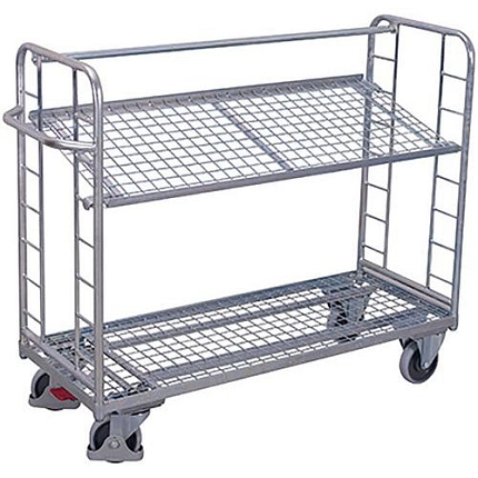 Pozinkovaný policový vozík se šikmými mřížovými policemi, 2 police, 151 x 55 x 123,5 cm