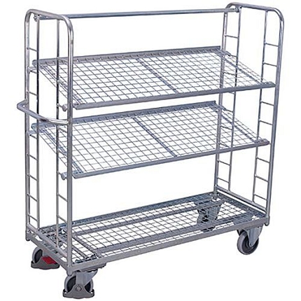 Pozinkovaný policový vozík se šikmými mřížovými policemi, 3 police, 151 x 55 x 153,5 cm