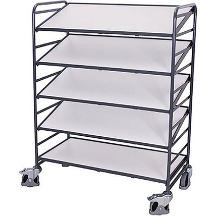 Policový vozík Euro se šikmými policemi ESD, 5 polic, 135 x 66,5 x 170 cm, šedý