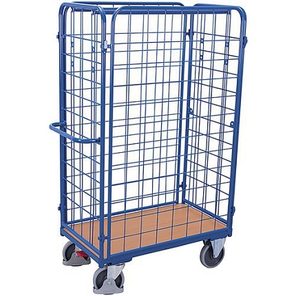 Vysoký policový vozík se 4 mřížovými bočnicemi, do 400 kg, 1 police, 178 x 104 x 54 cm, modrý