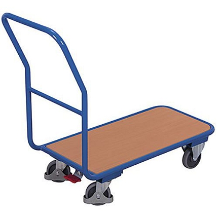 Plošinový vozík s madlem, do 200 kg, 111,5 x 45 x 97 cm, modrý