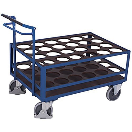 Vozík na ocelové válce s protiskluzovým povrchem a ruční brzdou, 128 x 77,5 x 109,5 cm, modrý