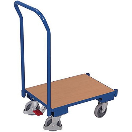 Plošinový vozík Euro s madlem, do 250 kg, 74 x 41,5 x 100 cm, modrý
