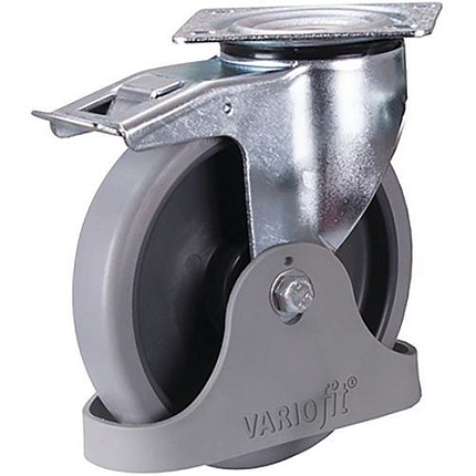 Termoplastické pojezdové kolo s přírubou, 200 x 40 mm, kuličkové ložisko, otočné s brzdou