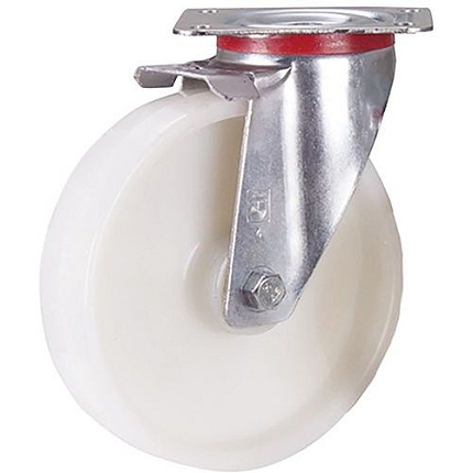 Polyamidové pojezdové kolo s přírubou, 200 x 50 mm, kuličkové ložisko, otočné