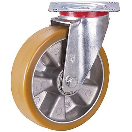 Polyuretanové pojezdové kolo s přírubou, 200 mm, do 500 kg, kuličkové ložisko, otočné