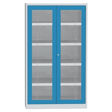 Skříň s drátěnými dveřmi na uskladnění chemikálií, 1950 x 1200 x 500 mm, šedá/modrá