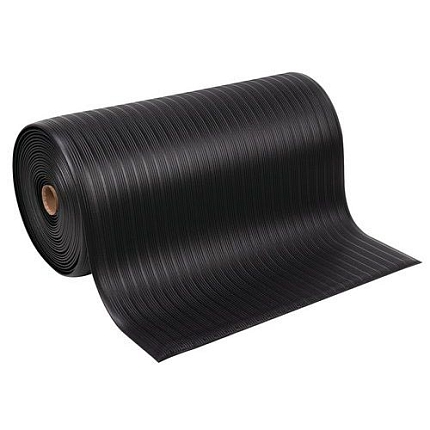 Protiúnavová průmyslová rohož Manutan Expert s rýhovaným povrchem, 1 830 x 91 cm, černá