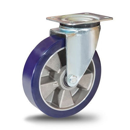 Polyuretanové transportní kolo s přírubou, průměr 125 mm, otočné, kuličkové ložisko