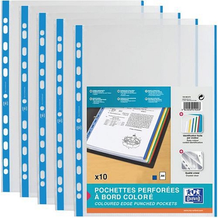 Zakládací obaly s barevným pruhem Oxford A4, modré, 10 ks
