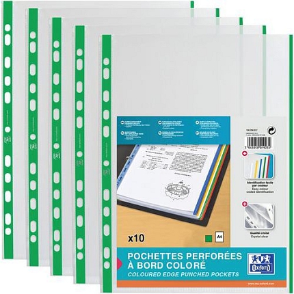 Zakládací obaly s barevným pruhem Oxford A4, zelené, 10 ks