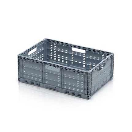 Skládací perforovaná přepravka, šedá, 60 x 40 x 22 cm