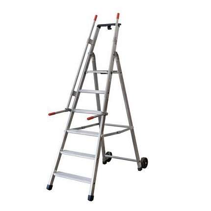 Pojízdné hliníkové schůdky Facal s držákem, 6 stupňů