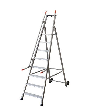 Pojízdné hliníkové schůdky Facal s držákem, 8 stupňů