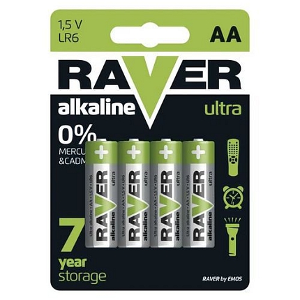 Alkalická baterie RAVER AA (LR6), 4 ks