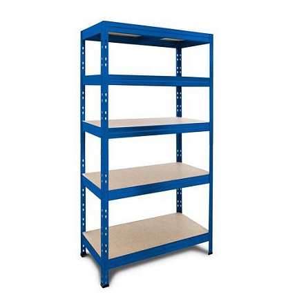 Kovový regál Rapid 3, 180 x 90 x 45 cm, 250 kg/police, 5 dřevovláknitých HDF polic, modrý - Manutan Expert