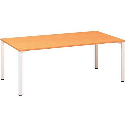 Konferenční stůl Alfa 420 s bílým podnožím, 200 x 100 x 74,2 cm, dezén buk Bavaria