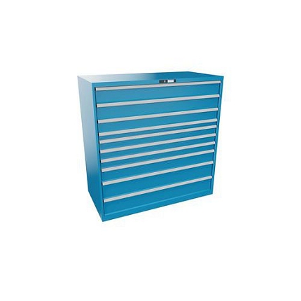 Dílenská zásuvková skřín Lista, 1431x725x1450mm, 10 zásuvek, světle modrá