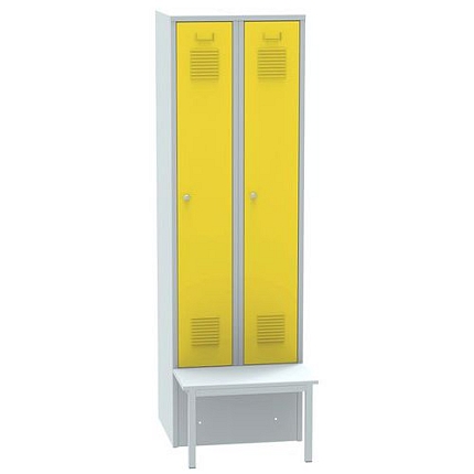 Šatní skříň Charlie s lavičkou, 2 oddíly, cylindrický zámek, šedá/žlutá