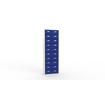 Svařovaná skříň na osobní věci Ron I, 20 boxů, cylindrický zámek, šedá/tmavě modrá