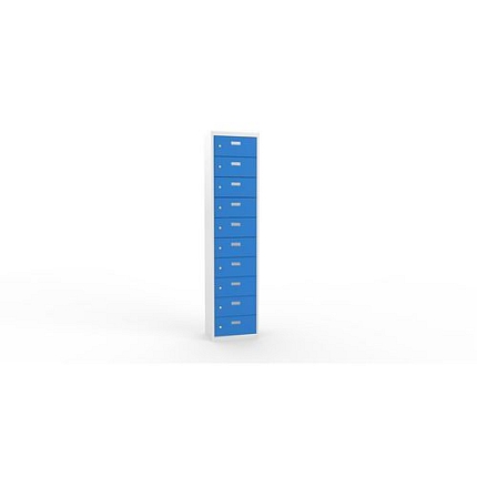 Svařovaná skříň na osobní věci Ron II, 10 boxů, cylindrický zámek, šedá/světle modrá