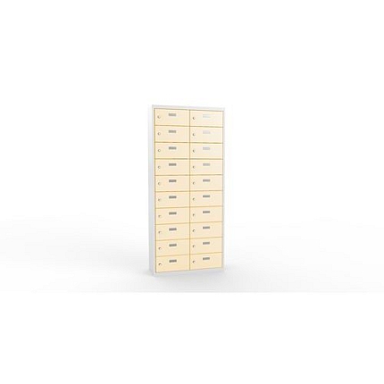 Svařovaná skříň na osobní věci Ron II, 20 boxů, cylindrický zámek, šedá/béžová