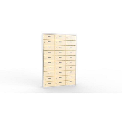 Svařovaná skříň na osobní věci Ron II, 30 boxů, cylindrický zámek, šedá/béžová