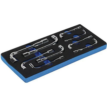 Sada zahnutých nástrčných klíčů Manutan Expert v pěnovém modulu, 9 ks