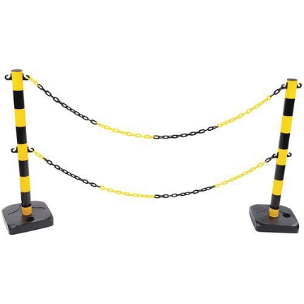 Plastové zahrazovací sloupky Manutan Expert s řetězem, 90 cm, 2 ks, černé/žluté