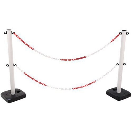 Plastové zahrazovací sloupky Manutan Expert s řetězem, 90 cm, 2 ks, bílé