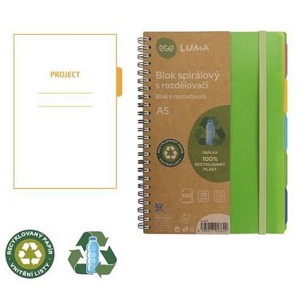 Blok kroužkový s rozdělovači ECO LUMA, 100 listů, A5