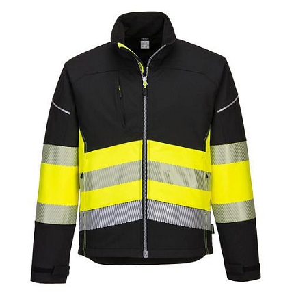 Softshellová bunda PW3 Hi-Vis Třída 1, černá/žlutá, vel. 4XL