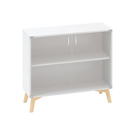 Nízká skříň Alfa Root se skleněnými dvířky, 1 police, 100 x 45,8 x 88,7 cm, bílá