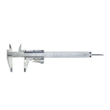 Měřítko posuvné kovové, 0-150mm x 0,02, dřevěná krabička GEKO