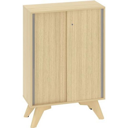 Nízká skříň Alfa Root s posuvnými dvířky, 2 police, 80 x 45 x 121,5 cm, dub