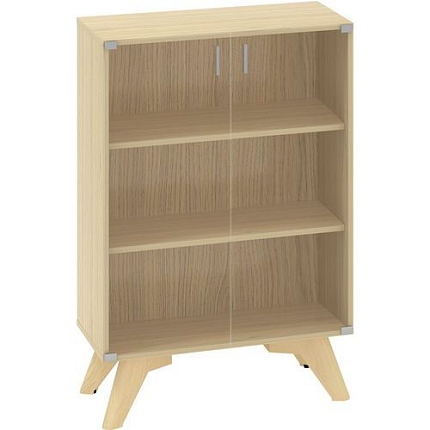 Nízká skříň Alfa Root se skleněnými dvířky, 2 police, 80 x 45,8 x 121,5 cm, dub