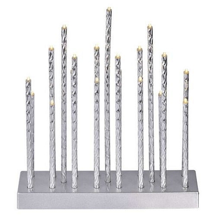 LED svícen stříbrný, 28,5 cm, 3xAA, vnitřní, teplá bílá, časovač