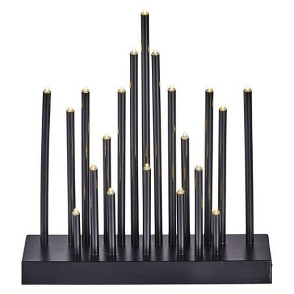 LED svícen černý, 27,5 cm, 3xAA, vnitřní, teplá bílá, časovač