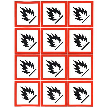 Výstražné CLP tabulky Manutan Expert - Hořlavý materiál, samolepicí, 12 ks