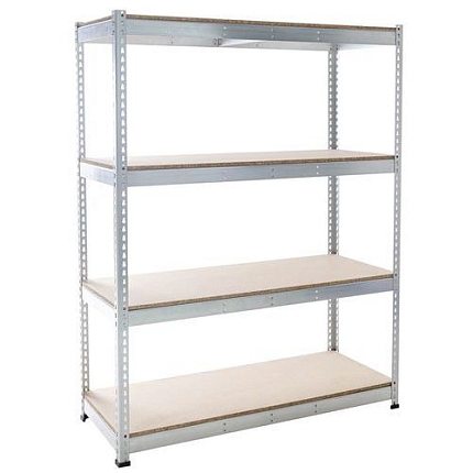 Kovový regál Rapid 1, 198 x 152,5 x 45,5 cm, 440 kg/police, 4 dřevotřískové police, pozink