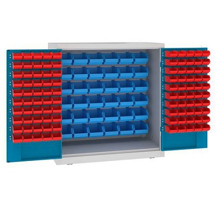 Kovová dílenská skříň s boxy, 104 x 100 x 50 cm, šedá/sv. modrá