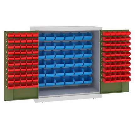 Kovová dílenská skříň s boxy, 104 x 100 x 50 cm, šedá/zelená