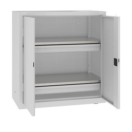 Kovová dílenská skříň, 104 x 100 x 50 cm, 2 zásuvky, šedá/šedá