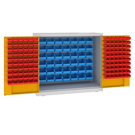 Kovová dílenská skříň s boxy, 104 x 120 x 50 cm, šedá/žlutá